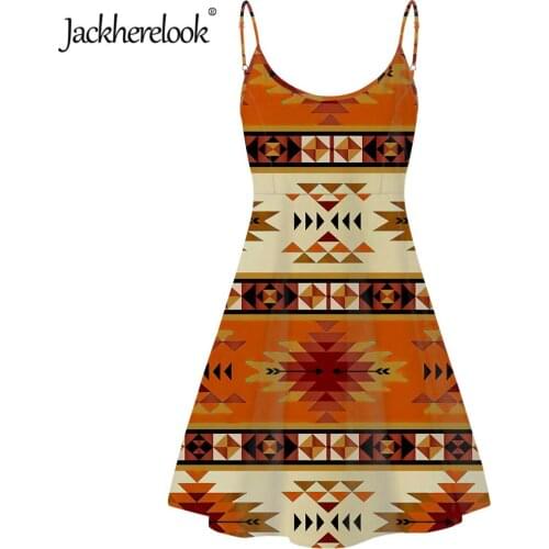 Jackherelook Tribal Stripe Africa Floral Pattern Vintage Woman Party Dresses Spaghetti Strap Sleeveless Harajuku Dress Mujer