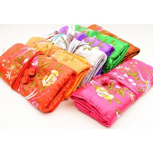 10pcs Embroidery Jewelry Display Organizer Ring Roll Bag Chinese Style Silk Jewelry Pouch 27*20cm