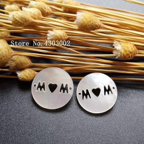 100pcs/lot 15mm Natural Round MAMA Letter Mother of Pearl shell for DIY Jewelry Hollow Letter M & M MOP Pearl shell Beads
