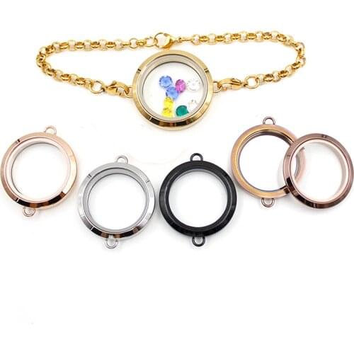 20mm/25mm/30mm Twisted-off Round 316L Stainless Steel Czech Crystals Locket Bracelet with 18cm Matching Rolo Chain