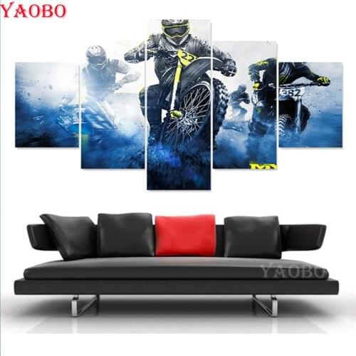 5D DIY Diamond Embroidery 5 Panel Motorcycle Racing Cross Stitch Full Square Round Diamond Painting Mosaic hobbies and crafts