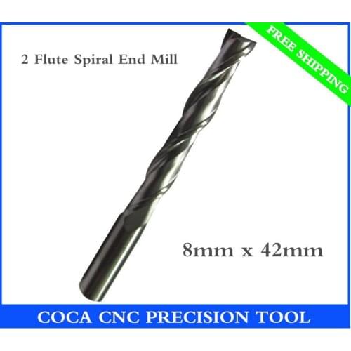 8mm*42mm,Freeshipping CNC Solid carbide woodworking insert router bit,Tungsten end mill,2 flute Spiral end milling,MDF,acrylic