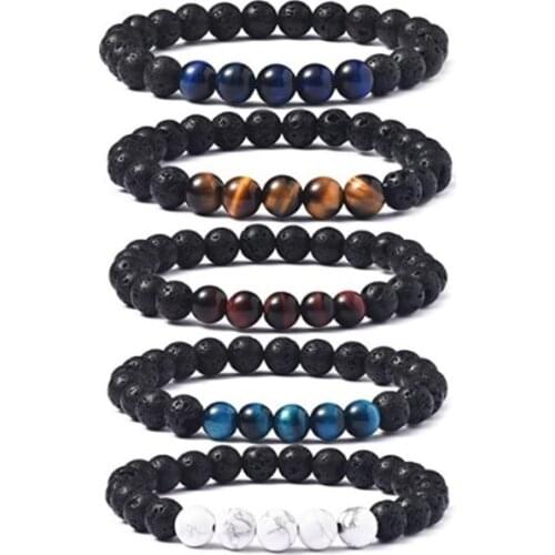 8mm black multicolor Agate beads Chakra Healing Reiki Buddha Yoga Bracelet elastic adjustable Volcanic Stone Bangles fgh34