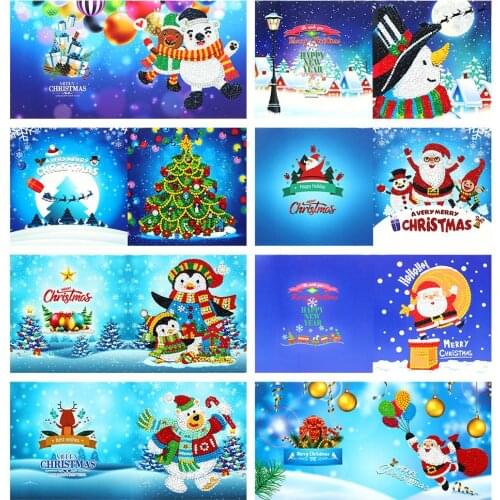 8Pcs 5D DIY Diamond Painting Greeting Card Santa Claus Christmas Postcards Diamond Embroidery Christmas Cards Birthday Xmas Gift