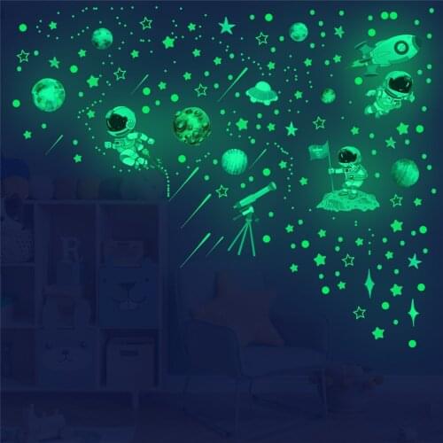 842pcs Luminous Stars Dots Astronaut Planet Luminous Childrens Room Decoration Wall Stickers Self-adhesive PVC Stickers in Dark