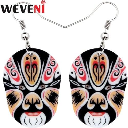 WEVENI Statement Acrylic Chinese Beijing Opera Mask Earrings Drop Dangle Vintage Ethnic Gift Jewelry For Women Girls Charms Bulk