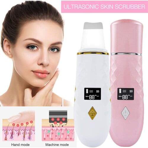 LED Ultrasonic Skin Scrubber Warmer Facial Cleanser Dirt Blackhead Removal Reduce Wrinkles Spots Face Whitening Lifting Machine