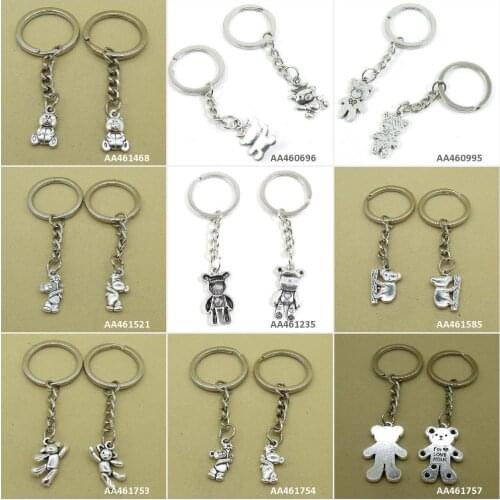 Antique Silver Tone Keychain Keyring Keytag Teddy Bear Koala Winnie Crown Key Chain Ring Tag Bag Charms Gift