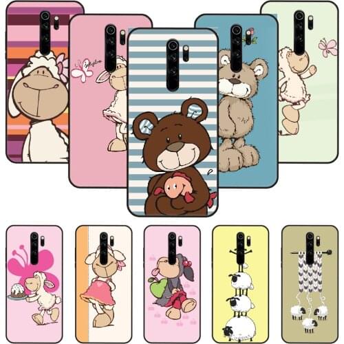 Phone Case For Xiaomi Redmi Note 8 8T 7 7A 9 9S 8A 4 5 Pro Black Cover Hoesjes Silicone Prime 3D Etui Luxury Lovely Cute Sheep