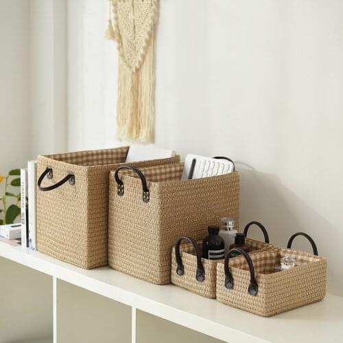 Woven Storage Baskets Box Foldable Storage Box with Handle Toy Snack Sundries Organizer Handmade Organizer Basket Drawer