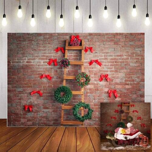Mehofond Photography Background Spring Christmas Wreath Red Wall Bowknot Newborn Baby Child Birthday Party Backdrop Photo Studio
