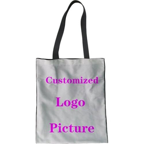 FORUDESIGNS Customized Logo Pattern Shopping Bag Women Female Shoulder Bags for Girls Large Linen Tote Bag Canvas Handbag Ladies