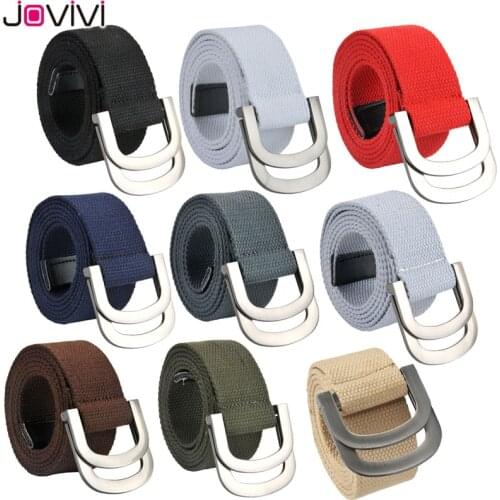 Jovivi 1x Unisex Canvas Web Belt Double D-ring Buckle Military Plain Belts Fashion Casual Pants Belt Birthday Gift