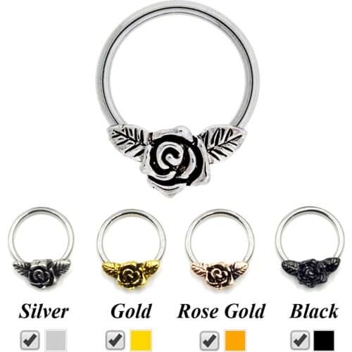 1Pc Rose Flower Nose Hoop Ring Clicker Retainer Body Piercing Ear Tragus Cartilage Earring Captive Bead Labret Lip Ring Jewelry