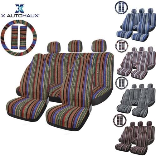 X Autohaux Car Seat Covers Set Baja Saddle Blanket Weave Universal Fit Most Cars Covers with Steering Wheel Cover Protector