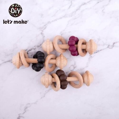 LetS Make 1pc Wooden Ring Teether Baby Toy Bell Music Baby Bell Bed Bell For Baby Bed Tiny Rod Silicone Beads Baby Rattle Toys