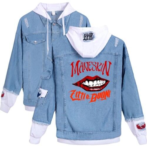 Maneskin print autumn and winter Holiday Preppy Style Men/Womens Street clothes Denim hoodies HIP HOP Streetwear Hoodie acket