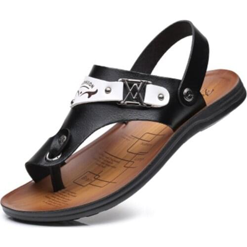 2019 New Arrival Summer Cool Men PU Leather Flip Flops British Style Boardered Beach Sandals Male Slippers Zapatos Hombre 53