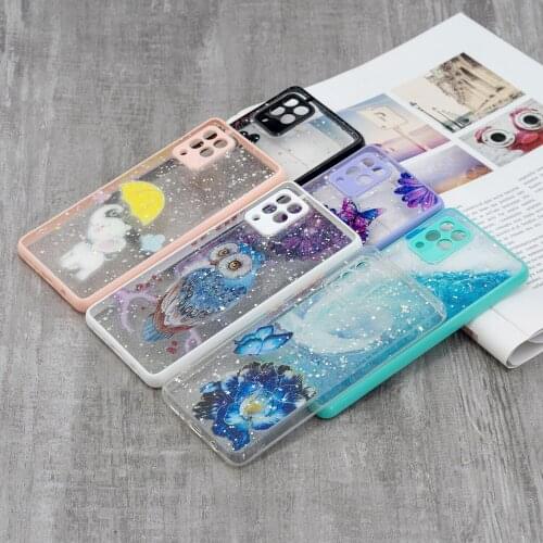 Soft Bumper Hard Acrylic Glitter Starry Sky Clear Shockproof Phone Case for Samsung Galaxy A42 5G Version Phone Shell Cover