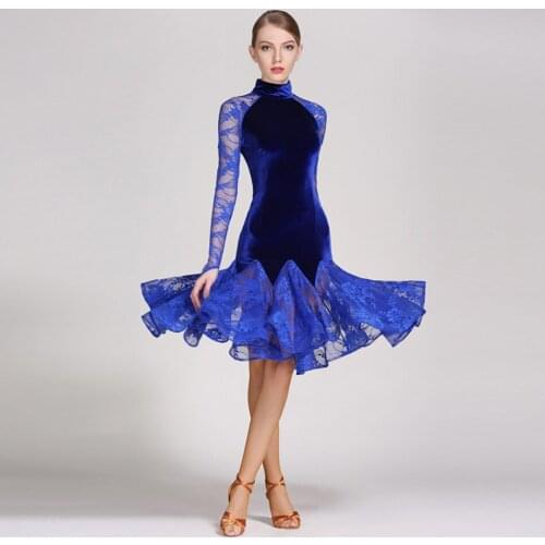 2021 New GB002 Lace Patchwork Design Latin Dance Dress Women Performance High Neck Modern Dance Dress Latino Dancewear