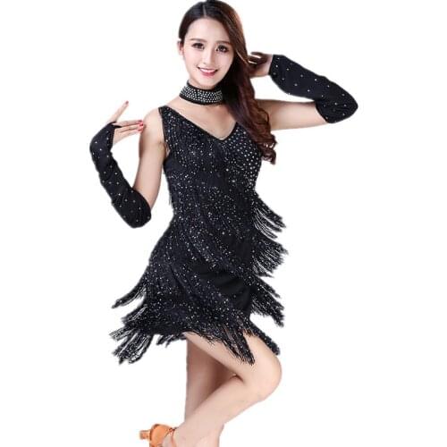 New Arrival! Latin Dance Dress Suspenders Tassel Stage Performance Costumes Latin Dance Practice / Competition Sequins Clothing