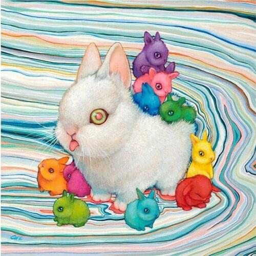 New 5D DIY Full Round/Square Diamond Painting"Color Bunny"Cross Stitch 3D Embroidery Rhinestone Mosaic Home Decor Art Y561