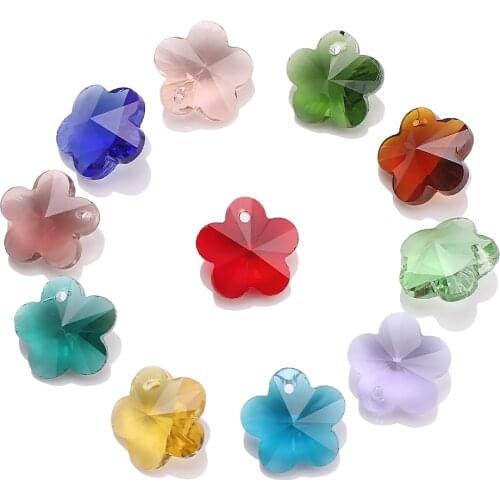 20Pcs/Lot 14mm Austrian Crysatl Glass Pendant Blue Plum Flower Shape Hanging Hole Crafts Material Charm Jewelry Supplier Design