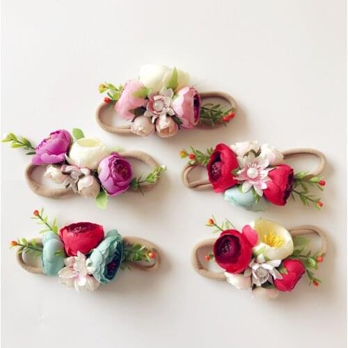 MengNa 20pcs/lot Cute Children hair accessories simulation Flowers Bohemia Headband headwear DIY Handmade girls nylon headbands