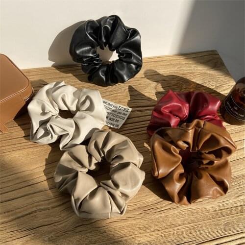 Leather Hair Bands Ponytail Hold Hair Accessories Fashion Scrunchies Solid Rubber Bands For Women Girls Gift