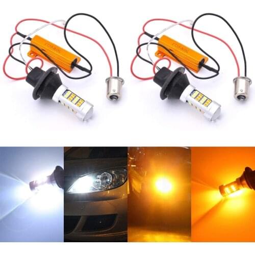 1Set LED Car DRL Turn Signal 2 in 1 BA15S BAU15S PY21W Canbus 3535 No Hyperflash T20 7440 w21w Dual Color 12SMD White Amber 12V