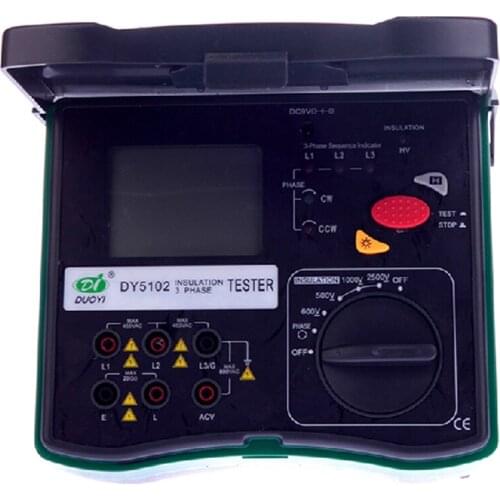 DY5102 Insulation Tester Megohmmeter 2500V + Voltmeter + Phase Indicator 3 in 1