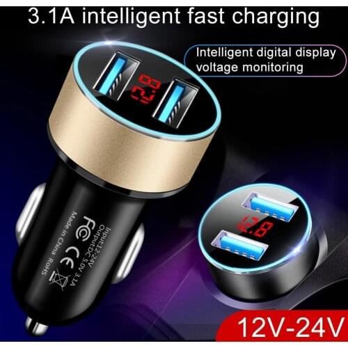 Universal 3.1A Dual USB LED Display Phone Charger Car-Charger for Xiaomi Samsung For iPhone Mobile Phone Adapter Car Charger