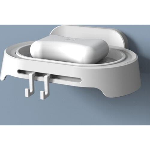 Bathroom Punch-free Soap Storage Rack with Movable Hook Wall-mounted Self-adhesive Soap Drain Dish Soap Box Bath Ball Hanger 1PC