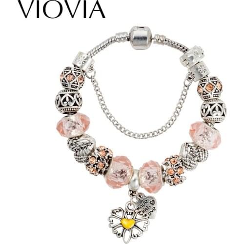 VIOVIA Silver Color Charm Beads Fit Bracelets Bangles With High Quality Murano Glass Beads Jewelry For Mothers Gift B15358
