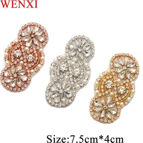 WENXI 10PCS Handmade Rhinestones Appliques Patch For Wedding Dress Belt Clear Rose Gold Crystal Accessories