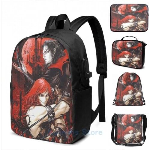 Funny Graphic print castlevania simon vs dracula USB Charge Backpack men School bags Women bag Travel laptop bag