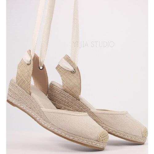 5cm wedge heel women summer espadrilles sandals in beige and black color