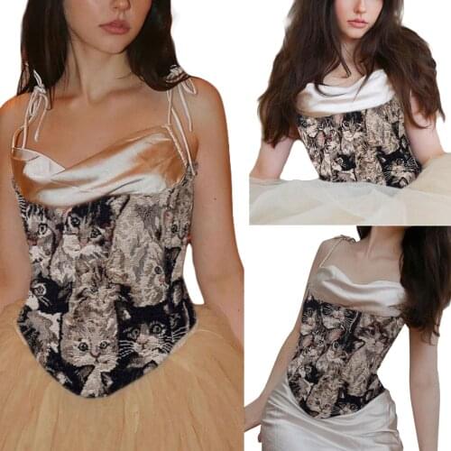 Womens Tops Corset Chic Print Skinny Fit Sexy Style Adjustable Straps Back Summer Clothing for Matching Dress