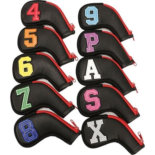 10pcs Colorful Number Golf Iron Head Covers Iron Headovers Wedges Covers black with Golf Iron Covers Cleaning brush