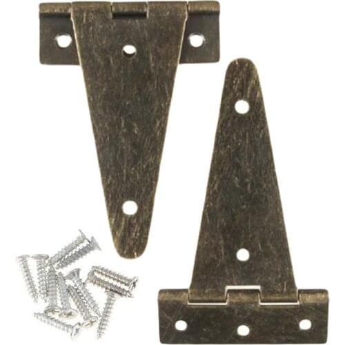 2pcs 10.1X 6cm Hinges Heavy Duty Bronze Flat T Hinge For Barn Gates Wooden Box Cabinet Door Practical Hinge With Screws