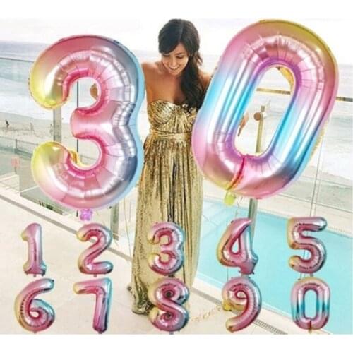 32 Inch Color Gradient Number Foil Balloons Birthday Wedding Party Decoration Digital Balloon Christmas Gift Kid Baloons 2020