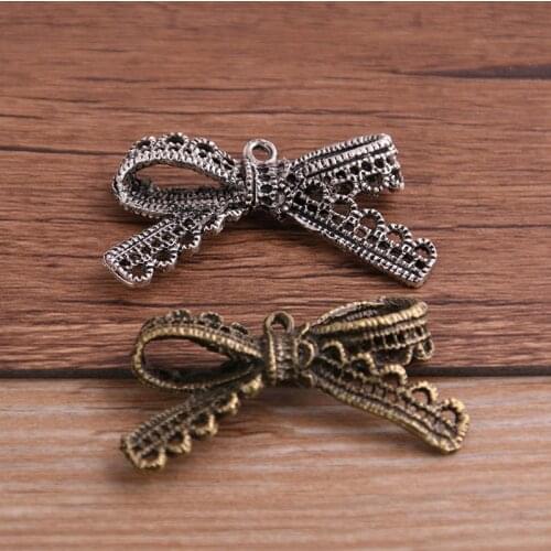 4PS 23*44mm Charms Bowknot Bow Pendants DIY Necklace Crafts Making Findings Handmade Tibetan Jewelry