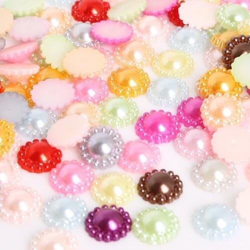 50Pcs/lot 12mm Imitation Pearls Half Round Flatback Flower Beads Wedding Cards Embellishments DIY Decoration