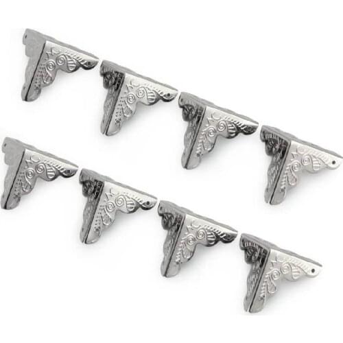 12pcs 25mm Antique Corner Decorative Box Corner Protector with Screws Bronze Triangle Rattan Carved Metal Wooden Box Edge Guard