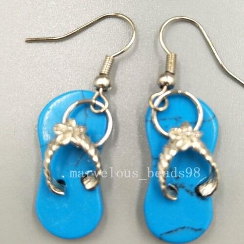 Free Shipping Beautiful Howlite Shoe Art Women Men Dangle Earring PC5204