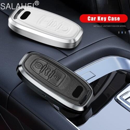 Aluminum Alloy+Leather Car Key Case Cover Shell Protection For Audi A1 A3 A4 A5 A6 A7 A8 Quattro Q3 Q5 Q7 2009~2015 Car Keychain