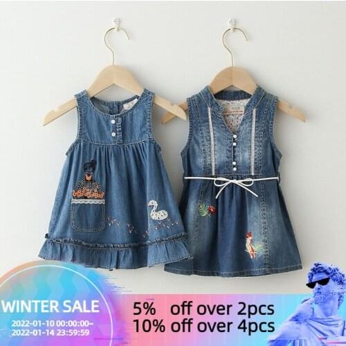 Baby Girls Denim Dress Summer Girls Party Dress With Belt Children Short Sleeve Casual Baby Girl Clothing Kids Birthday Dresses