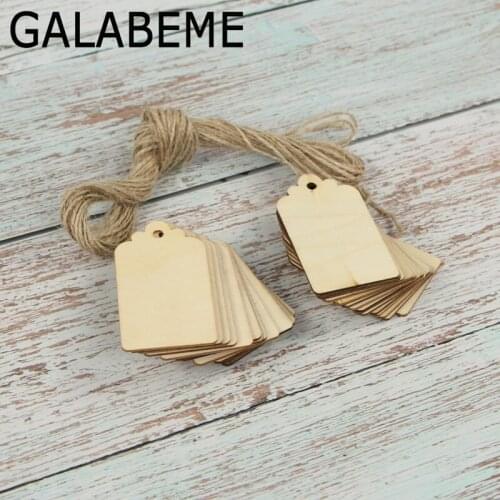 Galabeme 50pcs Wooden tag With Hole Rope Scrapbooking Hobby DIY Craft Photo Props Rustic Wedding table decoration Centerpieces