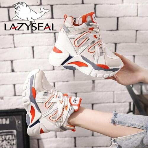 LazySeal Air Mesh Height Increasing Sneakers Women Shoes New Chunky Heel Ankle Boots Shoes Women Platform Sneakers Ladies Shoes