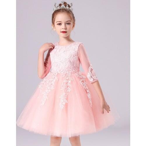 Girls Summer Princess Dress Tutu Party Events Long-Sleeve Lace Dresses For Teenage Girl Ceremonies Formal Kids Children Clothes